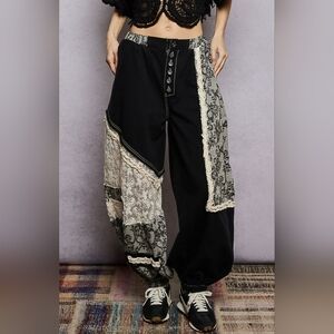 #1331 POL Shadow & Lace Mixed Media Boho Joggers